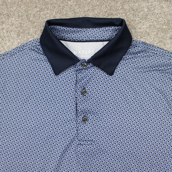 Maelreg Performance Polo Shirt Mens Small Blue Geometric Stretch S/S Pullover - Picture 5 of 13